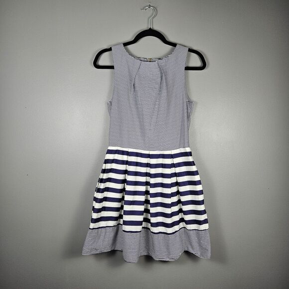 Closet London Navy & White Fit & Flare Sleeveless Dress Size 6 (10 In UK) Stripe - Picture 1 of 6